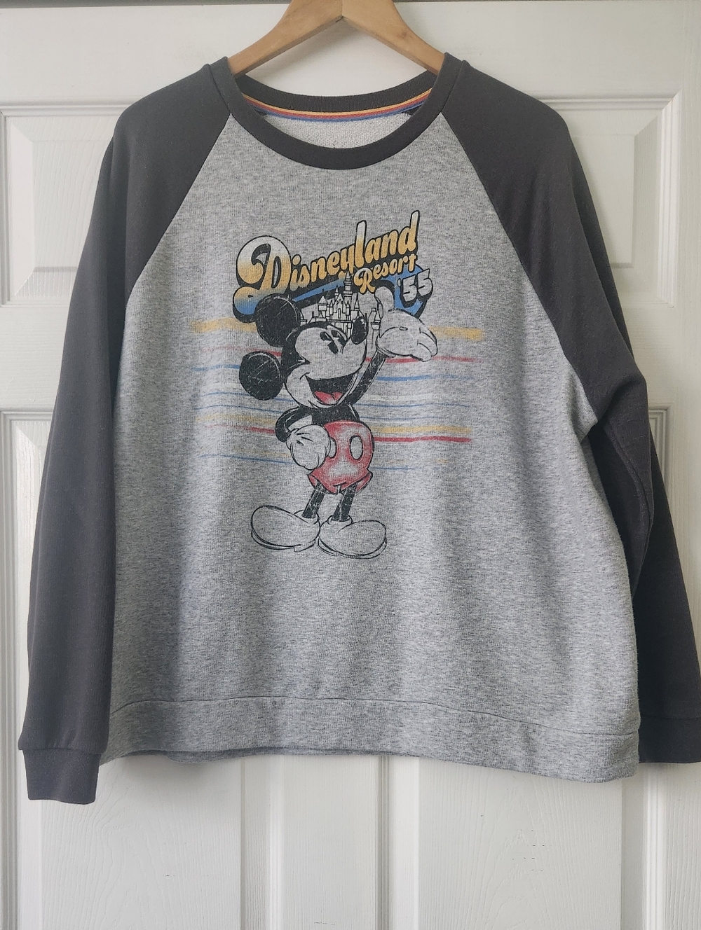 Disney Crewneck Pullover with Black Trim and Multicolor Neck Stripe - 2X